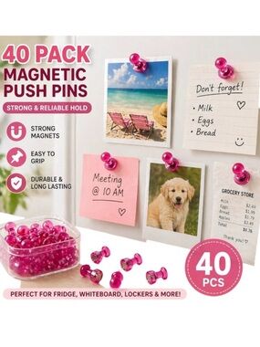 40 Pc Pink Magnetic Push Pins Strong Neodymium Thumbtack Magnets